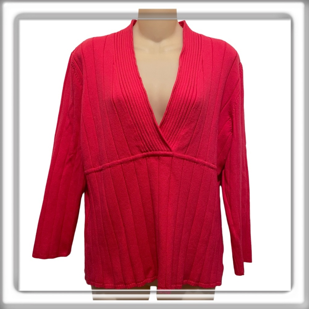 Forenza V-Neck Sweater Long Sleeve Pink Fuchsia Sweater Retro Size XL NWOT